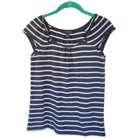 TOMMY HILFIGER Women's Cap Sleeve Cotton Striped Nautical Coastal Top Sz S Blue - Picture 5 of 9